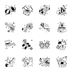 Fototapeta premium Set of 16 National Festivals Glyph Stickers