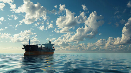 Fototapeta premium A lao ofrge ocean-going ship carrying cargo contrasts with the blue sky