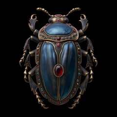 Fototapeta premium Royal Brooch In The Form Of A Scarab Beetle With A Precious Stone. Illustration On The Theme Of Jewelry And Jewelry, Objects, Decorations. Generative AI