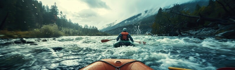 White water rafting in a river. Banner - obrazy, fototapety, plakaty