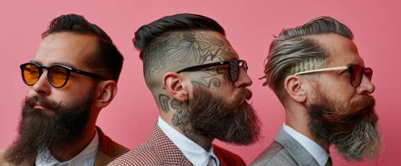Group of Men With Long Hair and Beards - obrazy, fototapety, plakaty