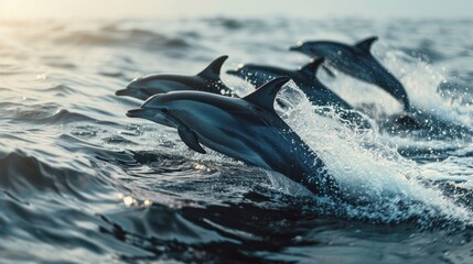 dolphins playing happily in the middle of the ocean