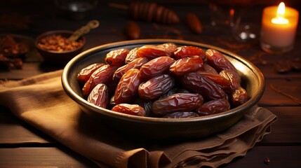 Dried date palm fruits: ramadan staple kurma symbolizing traditional celebration and cultural identity


