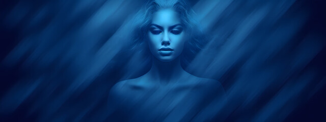 blue background with woman