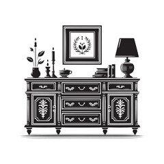 A Stage for Display: The Sideboard Silhouette Offers a Platform to Showcase Decorative Accents or Tableware. Sideboard Illustration - Sideboard Vector