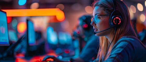 A Girl Sitting At A Computer. Illustration On The Theme Of Computers, Technology And Work.  Generative AI