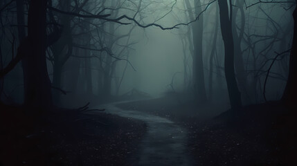 Fototapeta premium Mysterious dark woods and misty paths, perfect for a Halloween scene