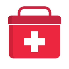 Red first aid kit icon. Medical bag icon. Vector.
