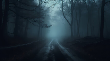 Fototapeta premium Mysterious dark woods and misty paths, perfect for a Halloween scene