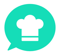 シンプルな緑色のコック帽と吹き出し