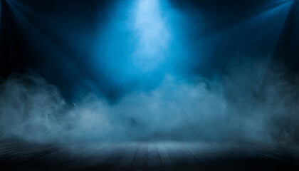 Mystical Ambiance: The Dark Stage with Smoky Dark Blue Background