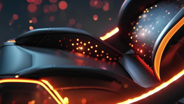 A detailed view of a futuristic gaming chair with an ergonomic design adjustable features and builtin speakers for an immersive audio experience. This chair promises the ultimate
