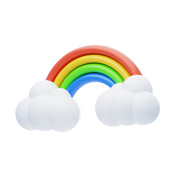3D Rainbow With Two Clouds Model. 3d illustration, 3d element, 3d rendering. 3d visualization isolated on a transparent background
