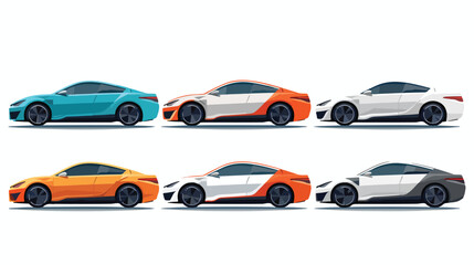 EV car designs side view. Flat vector.