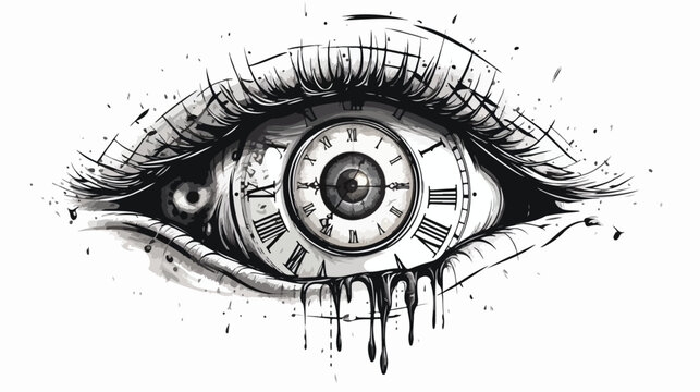 Eye watch view. Freehand draw cartoon vector illustration.