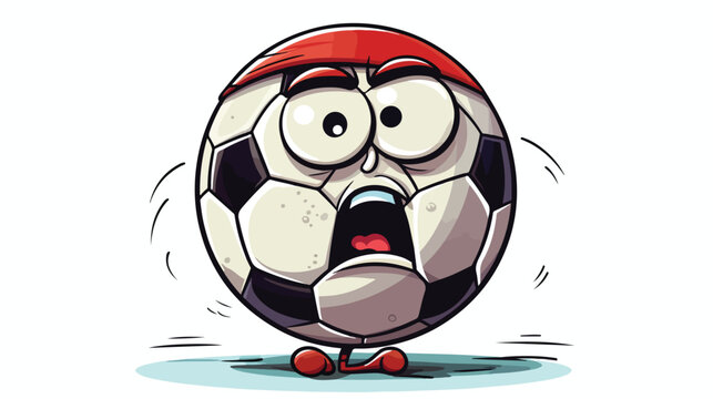 Football with sad face. Freehand draw cartoon vector.