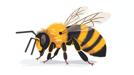 Fun bee. Flat vector illustration isolated on white background.