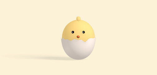 easter chicks hatching from egg with light yellow background
