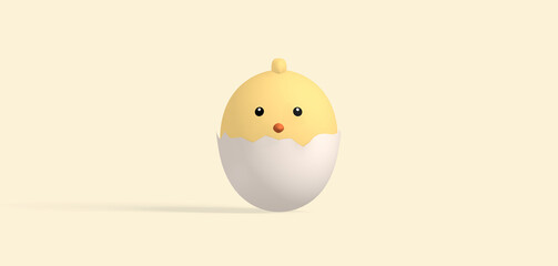 easter chicks hatching from egg with light yellow background