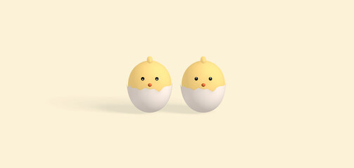easter chicks hatching from egg with light yellow background