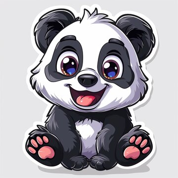 Panda sticker, isolated image on light gray background
