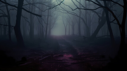 Obraz premium Mysterious dark forest at night, halloween background