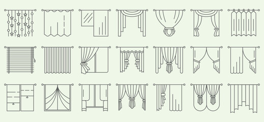 set icon curtains for window,line art vector minimalist illustration design creative