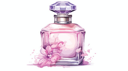 Obraz na płótnie Canvas Hand-drawn watercolor bottle of perfume scent fragrance.