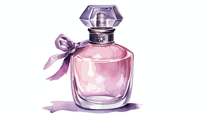 Hand-drawn watercolor bottle of perfume scent fragrance.