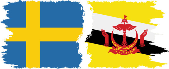 Brunei and Sweden grunge flags connection vector