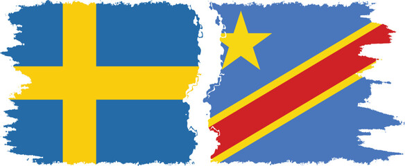 Congo - Kinshasa and Sweden grunge flags connection vector