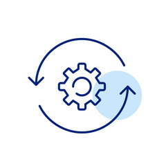 Continuous renewal and optimization of processes and systems. Cogwheel and arrows. Pixel perfect, editable stroke icon