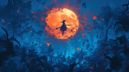 Fototapeta na wymiar anime magical woman floating in the light of the moon