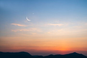 Islam Camel Desert Mountain Night Isra miraj Namaz Sky Moon Sunset Background Mubaruk Greeting...