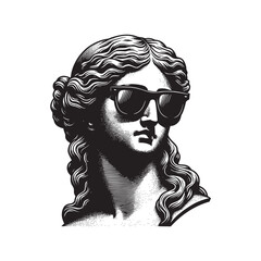 half body statue woman wearing sunglasses hand drawn art style vector illustration