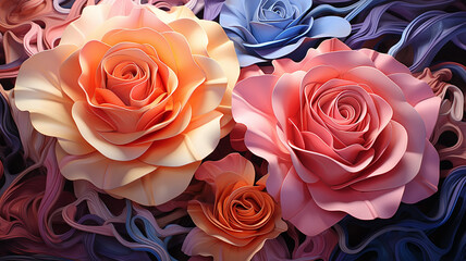 3 D wallpapers on the wall with pink roses