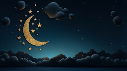 Obraz na płótnie Canvas Celestial ramadan kareem: crescent moon and cloud illuminating spiritual atmosphere