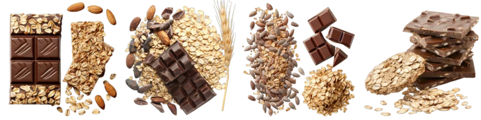 Poster wholegrain with rolled oats and chocolate  Hyperrealistic Highly Detailed Isolated On Transparent Background Png File © Wander Taste