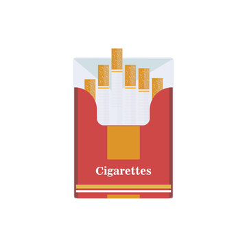 Open cigarettes pack box flat style vector, illustration isolated on a background, icon logo design idea, symbol, smoke problem concept, narcotic, product, production, tobacco, cigarette symbol.