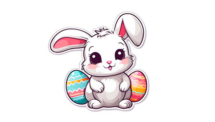 Cute easter bunny with eggs isolated with copy space
