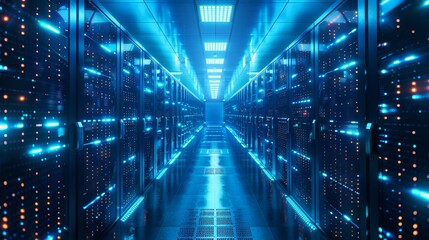 Fototapeta premium A sleek, high-tech data center bustling with the activity of cloud computing and cloud services