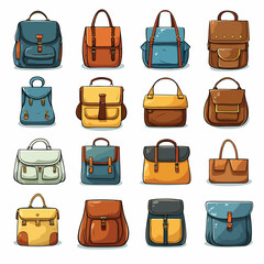 A collection of different types of bags. Vector clipart.