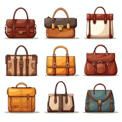 A collection of different types of bags. Vector clipart.