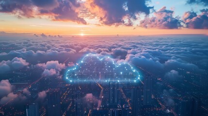 Obraz premium A smart city landscape utilizing cloud computing and edge computing