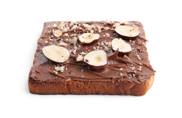 Toast with tasty nut butter and nuts isolated on white