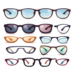 A collection of different types of glasses. Vector clipart.