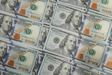 Money exchange. Dollar banknotes as background, top view