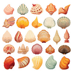 A collection of different types of shells. Vector.
