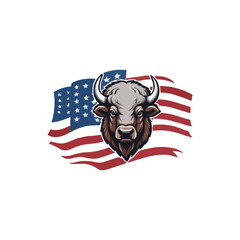 Creative American Bison vector logo design. Wild buffalo bull and American Flag. bison mascot illustration logo design © Sakib