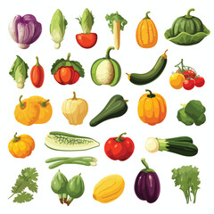 A collection of different types of vegetables. Vector clipart.
